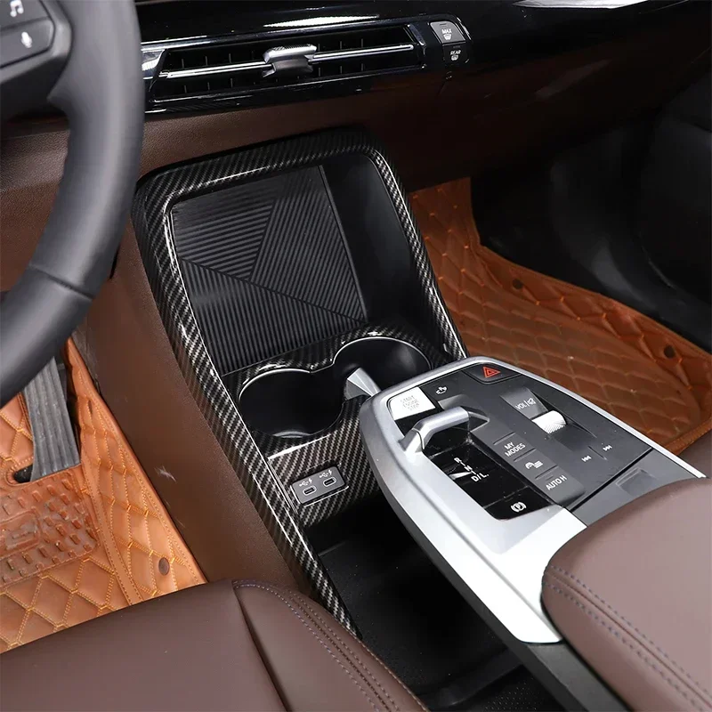 

ABS Carbon Car Front Drain Cup Holder Center Control Panel Frame Cover Trim Interior Car Accessories For BMW X1 IX1 U11 2023-25