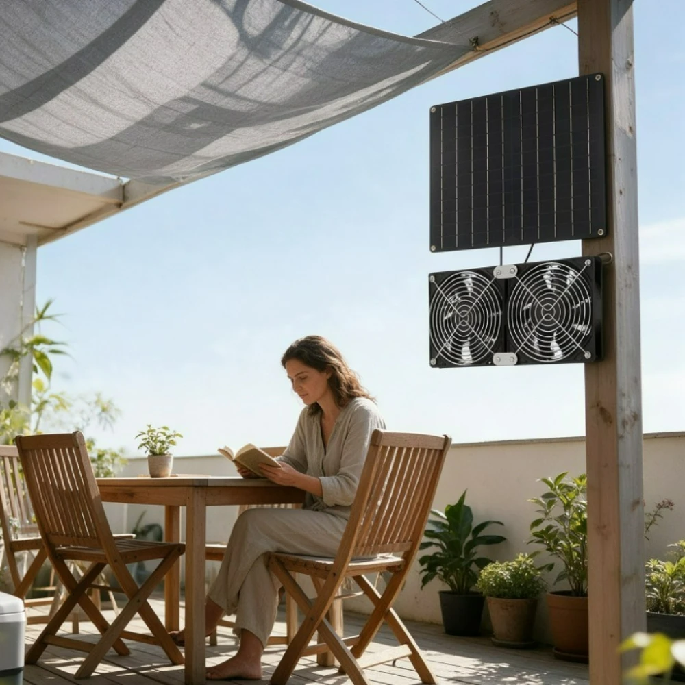 Solar Panel Dual Cooling Exhaust Fan 15W 20W IPX7 Waterproof Low Noise 3200RPM 200CFM Ventilation Cooling for Dog House Chicken
