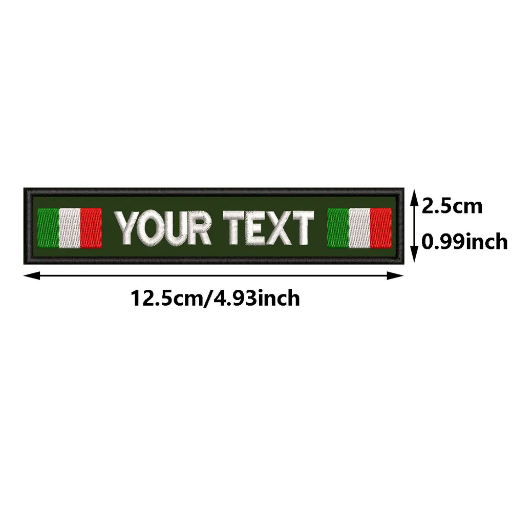 12.5*2.5cm Custom Italian flag Name Patch Embroidered  Personalized text Patch with Hook Backing For Clothing Hat bagpack