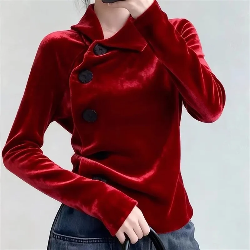 

Women's Shirt Spring and Autumn Exquisite Joker Irregular Design Shirt Temperament Age-reducing Blue Plush Cardigan Long Sleeve