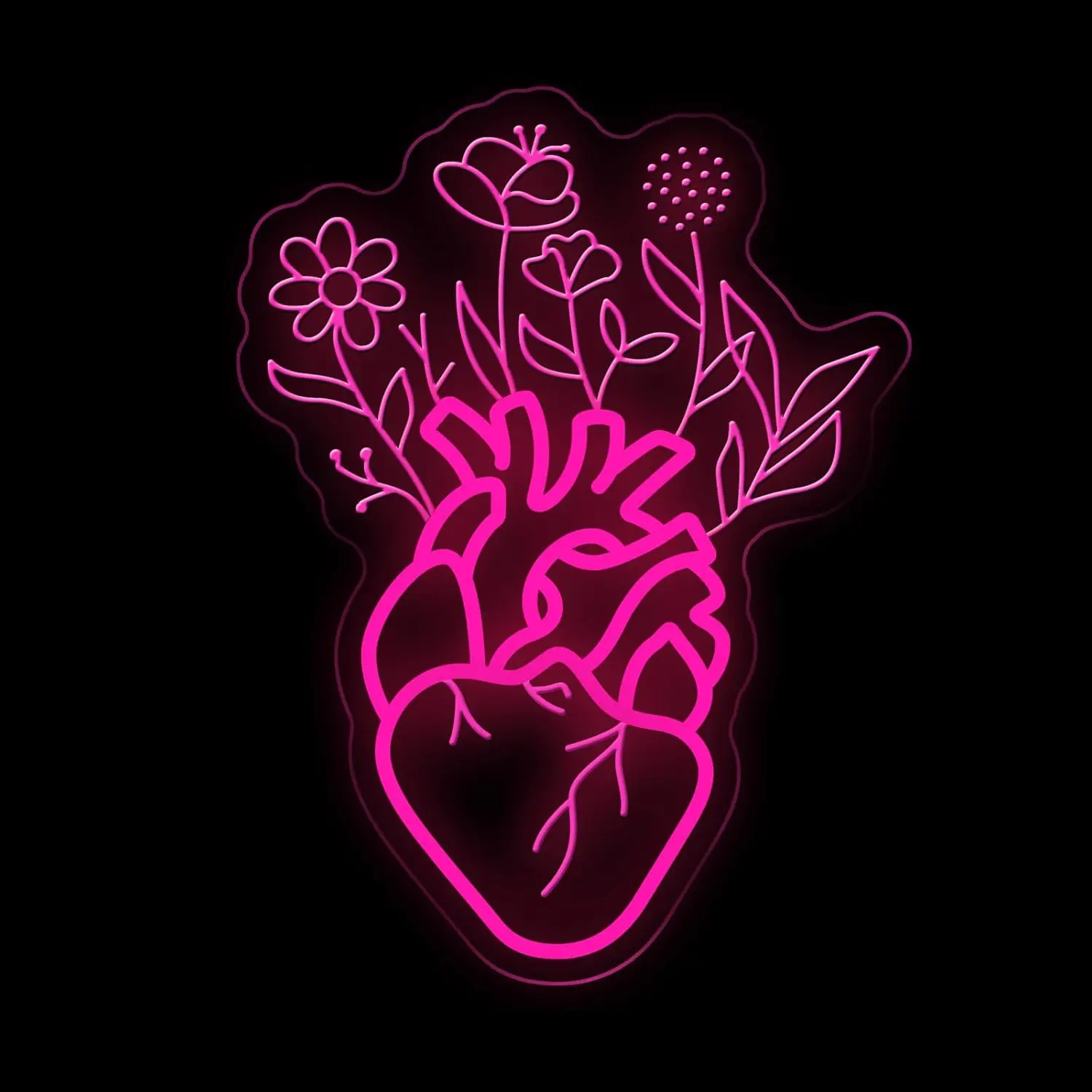 

Blooming Heart Flower Neon Sign LED Neon Light Wall Art Decor for Wedding Couple Room Bar Home Party Living Room Gift Lamp