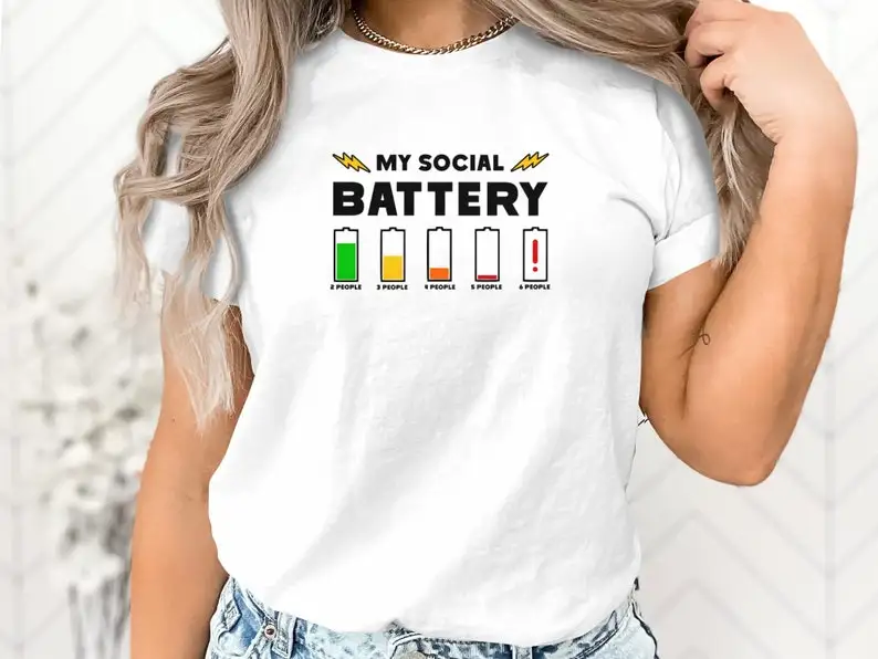 

Funny Social Battery T-Shirt, Introvert Graphic Tee, Unisex Social Energy Shirt, Gift for Friend Men's and women's T-shirts