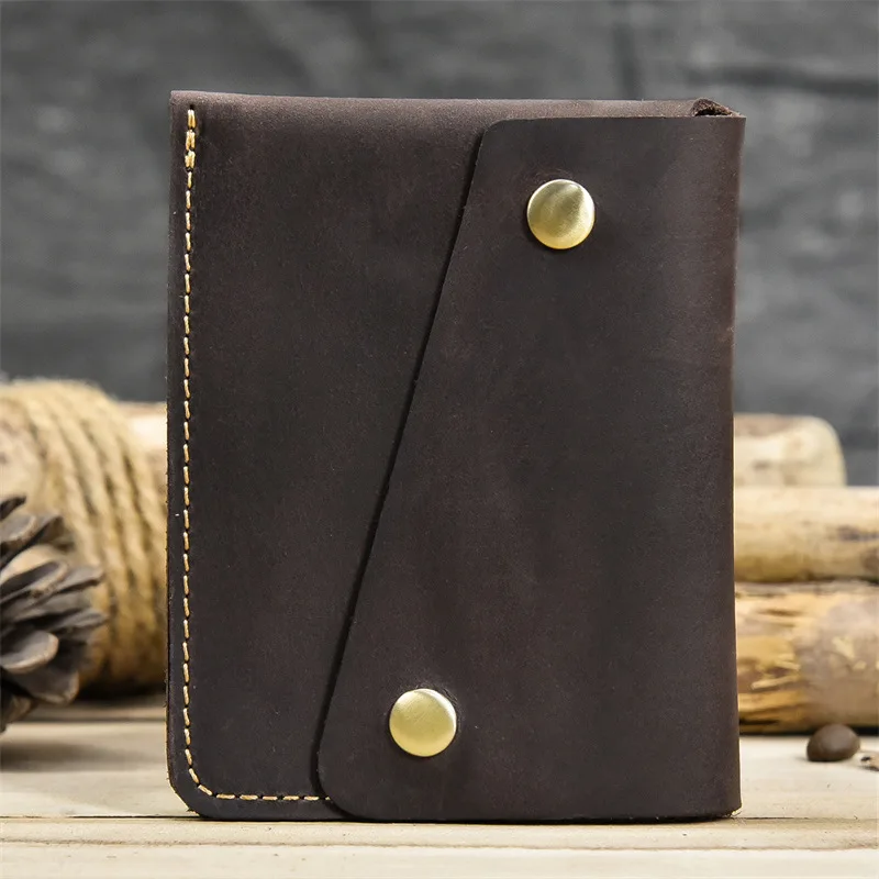 

Винтажный кожаный кошелек с подтягиванием, держатель для карт унисекс и портмоне для монет, компактный двойной слот из натуральной зернистой кожи для мужчин и женщин