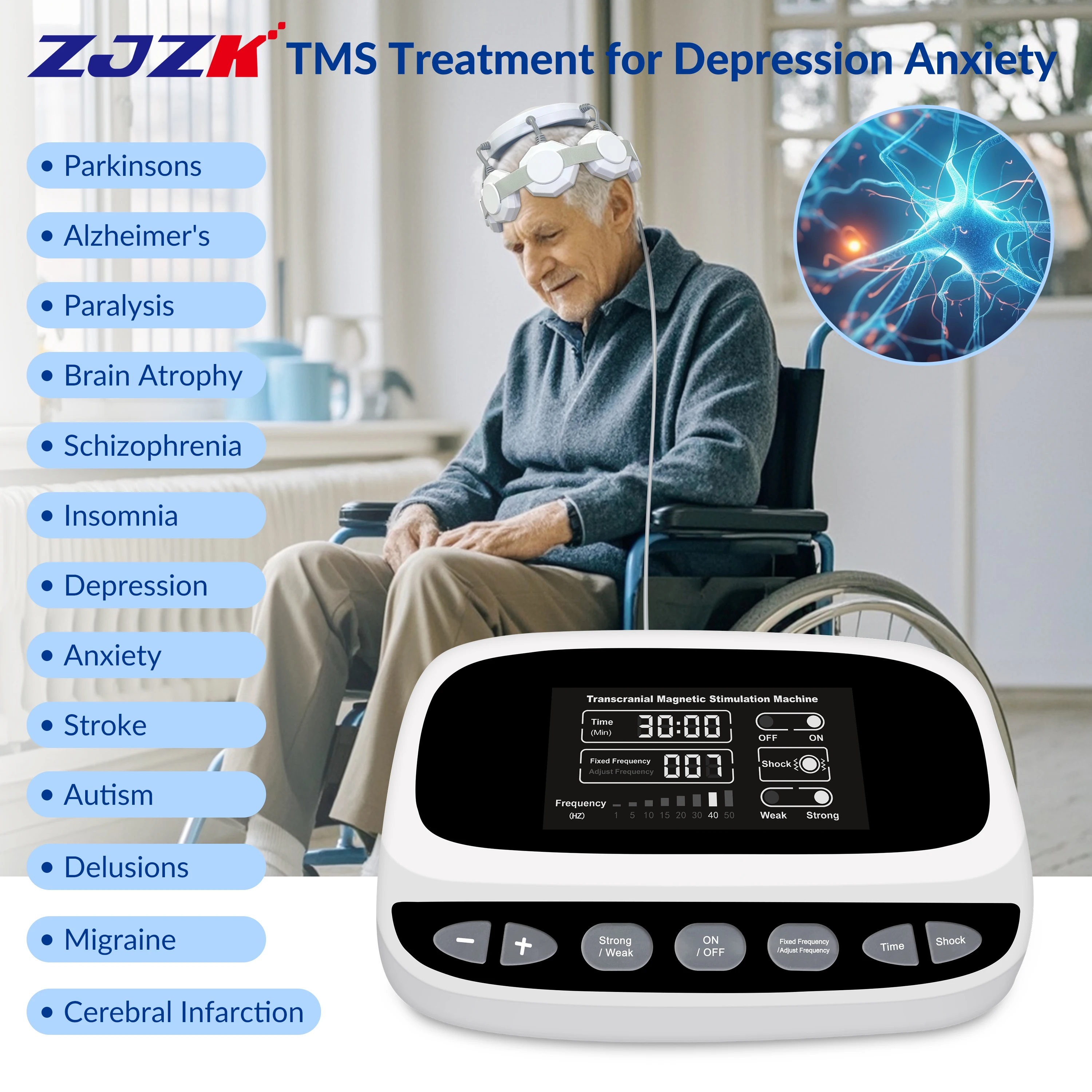 ZJZK Transcranial Therapy Holistic Behavioral And Tms Therapy Tms Treatment At Home Post-Traumatic Stress Disorder (PTSD)