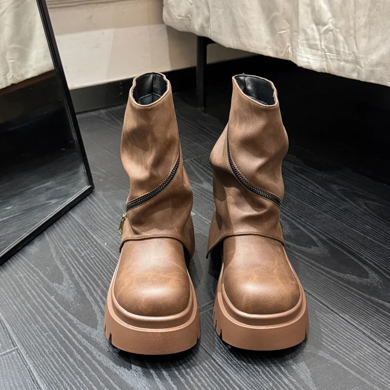 

Брюки с листьями, женские ботинки, новинка 2023 года, осенние модные универсальные ботильоны в стиле ретро на узком блочном каблуке