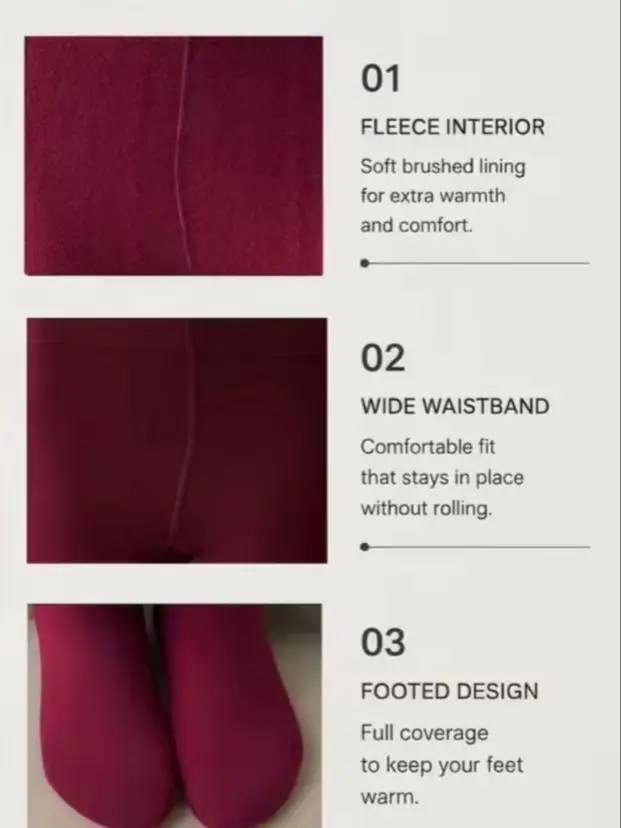 Burgundy Brushed Footed Tights High Waist Warm Fleece Pantyhose for Fall Winter Commute Workout and Travel Casual Wear