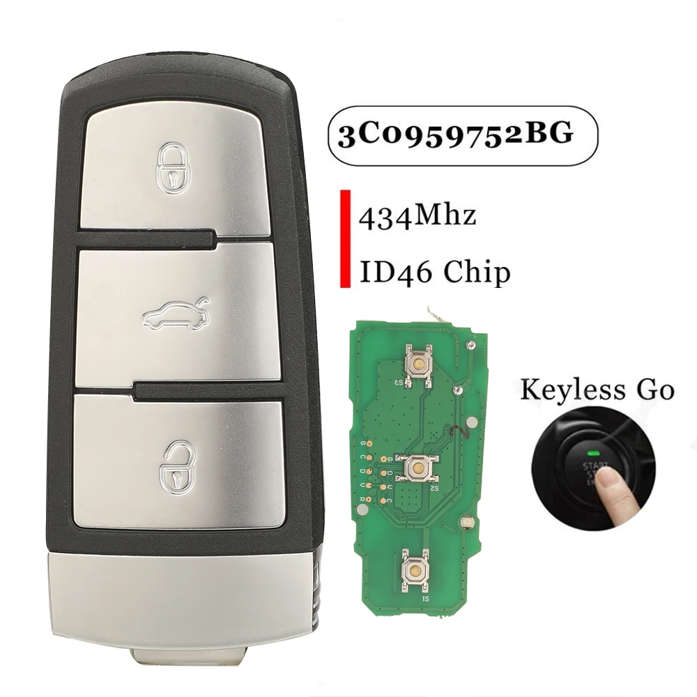 

Jingyuqin 4Buttons Keyless Go Remote Car Key Fob 433Mhz ID46 PCF7936 Chip 3C0959752BG For Volkswagen Passat Passat CC 2006-2014