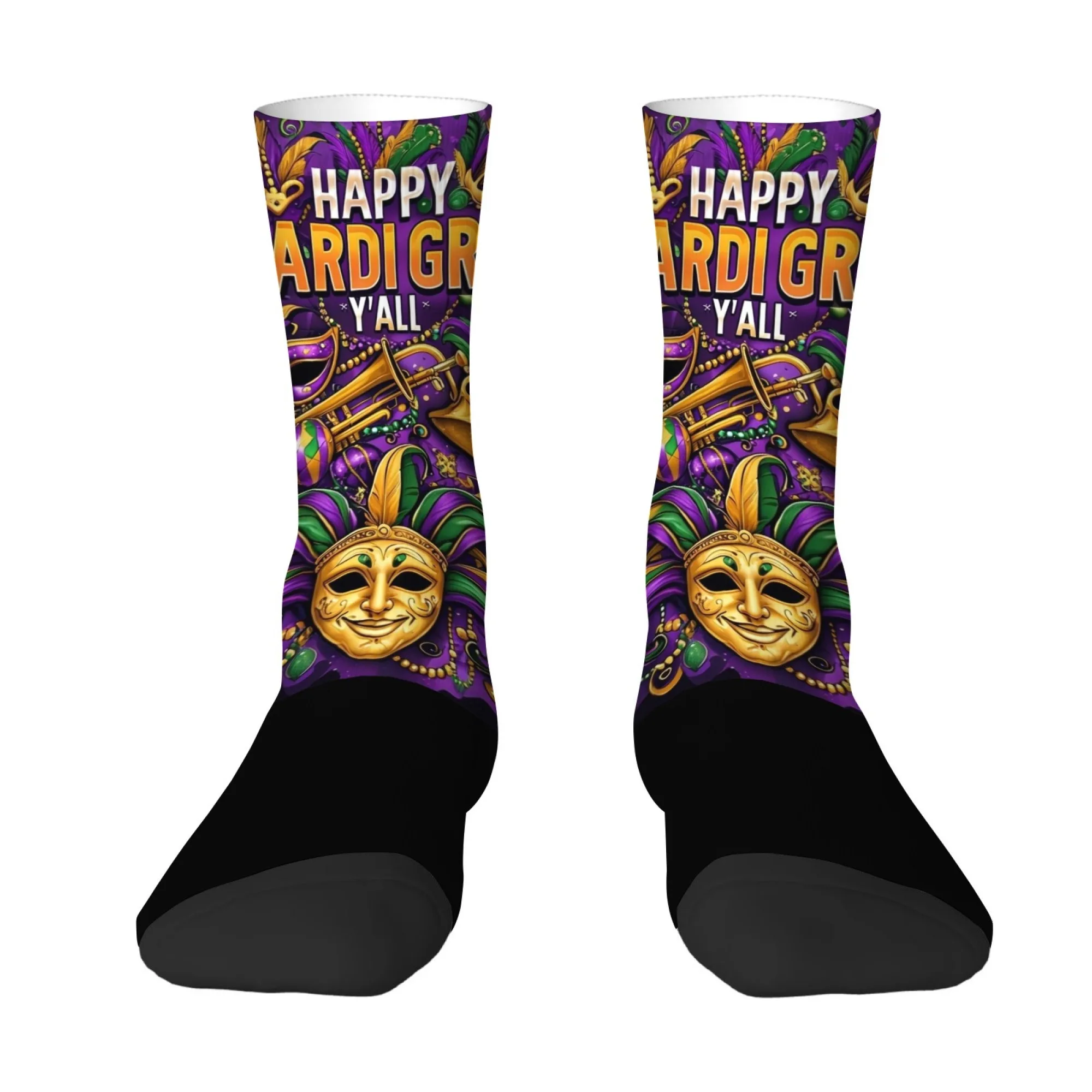 Brasilianische Karnevalsmasken-Socken für Herren, mittellange Socken im New-Orleans-Karneval-Stil, Street-Party-Socken, atmungsaktive Outdoor-Socken