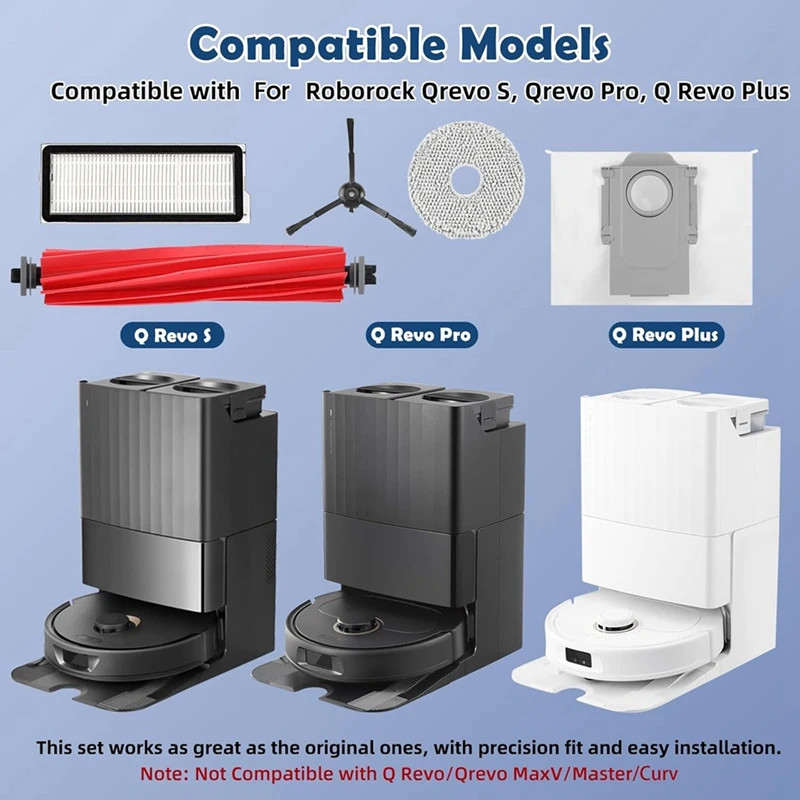 Pièces de sacs à poussière pour aspirateur robot Roborock Q Revo S, Qevo Pro, Qrevo Plus, brosse latérale principale, filtre Hepa, vadrouille, gril