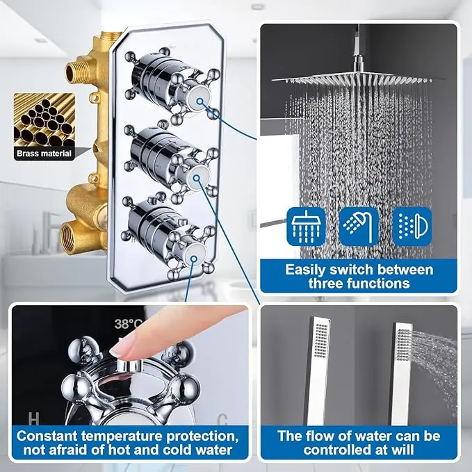 Rainfall Tub Shower Faucet Set Bathroom Shower System Wall Mount Square High Pressure Shower Fixtures