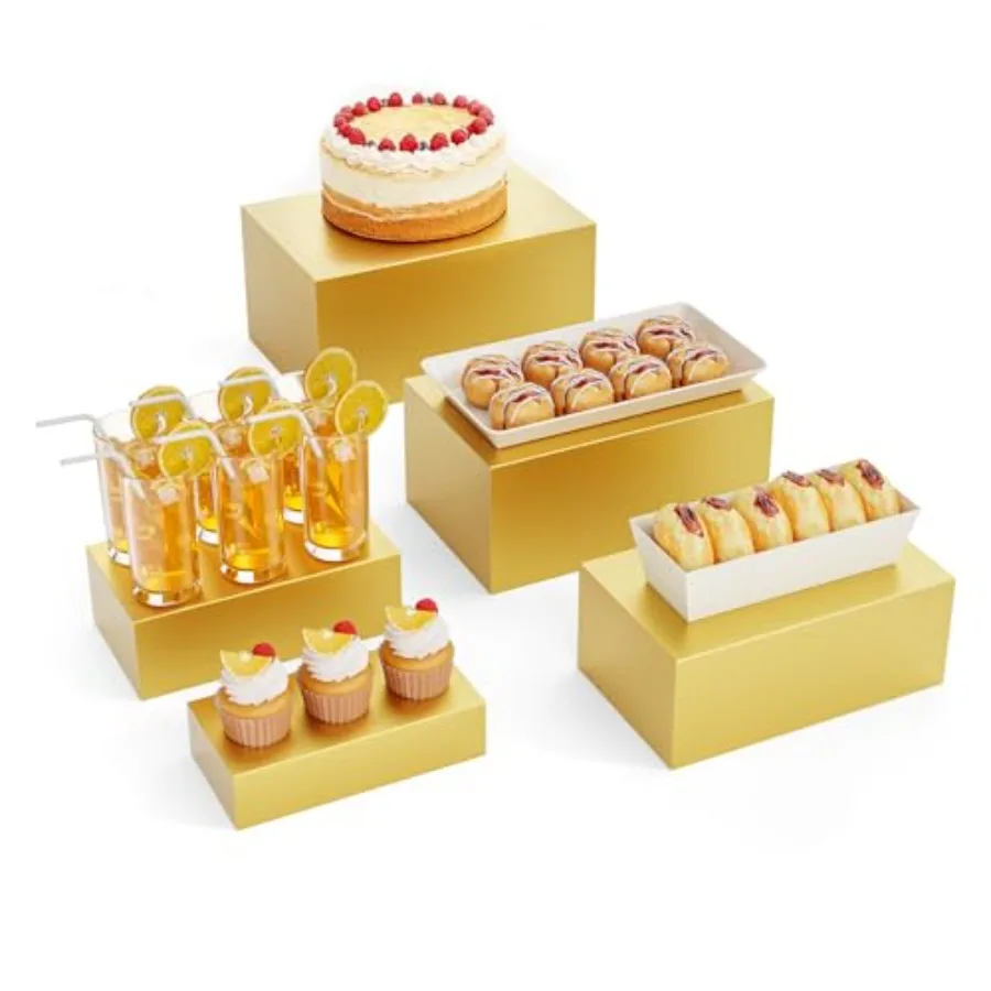 

5 Pcs Metal Display Stands for Buffet Table Cake Risers Cupcake Rectangle Stand for Wedding Party Catering Supplies Elegant Foo