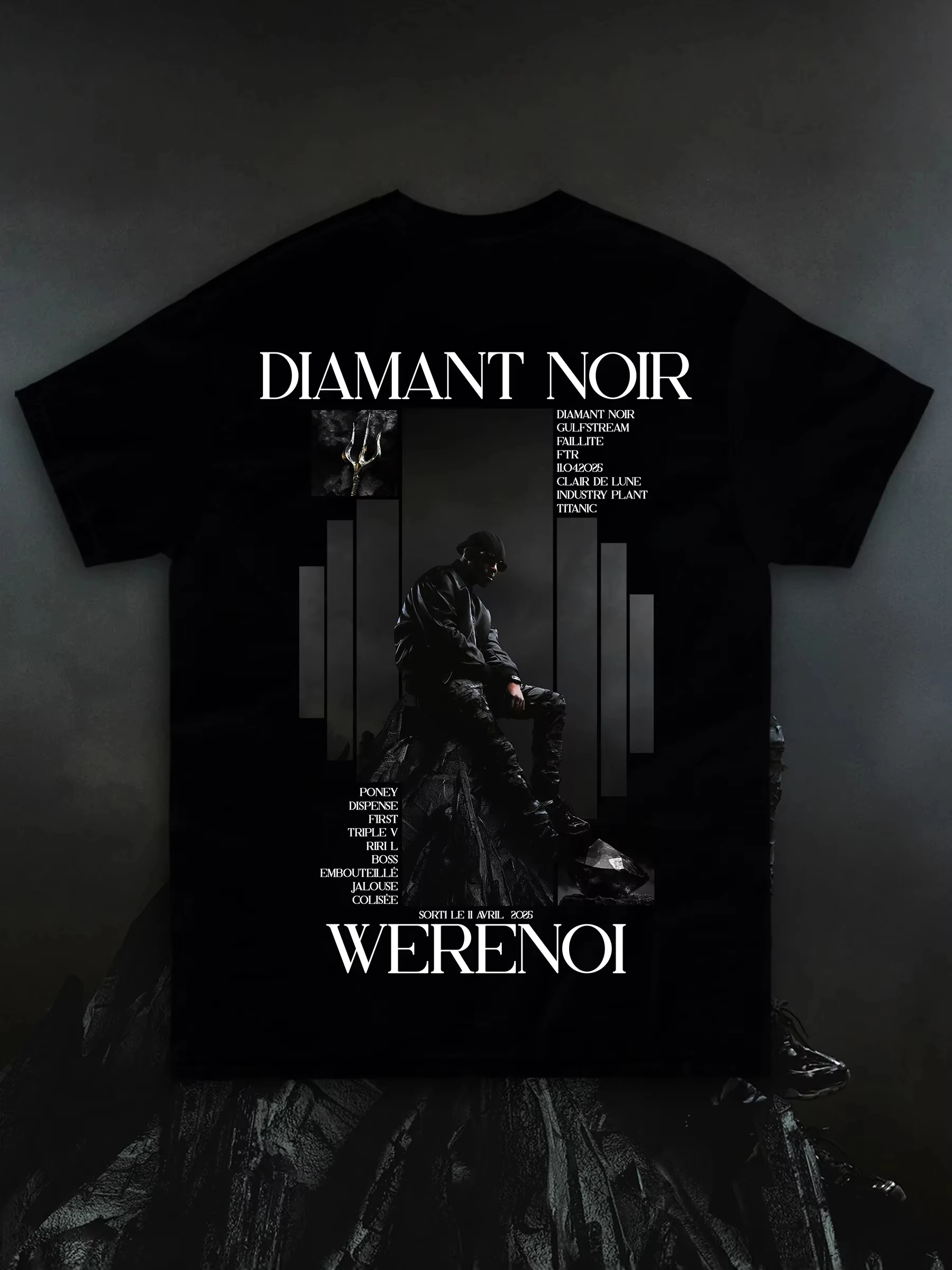 Rapper WeRenoi Diamant Noir Album Print T-shirt Men Oversized Hip Hop Fashion Pop Music T-shirt Male Cotton Casual Short Sleeve