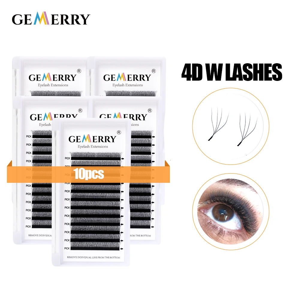 10 pcs/lot GEMERRY 4D W-Shaped Eyelashes Extension 4D Cilios W Automatic Premade Volume Fans Professional Makeup Tools Wholesale