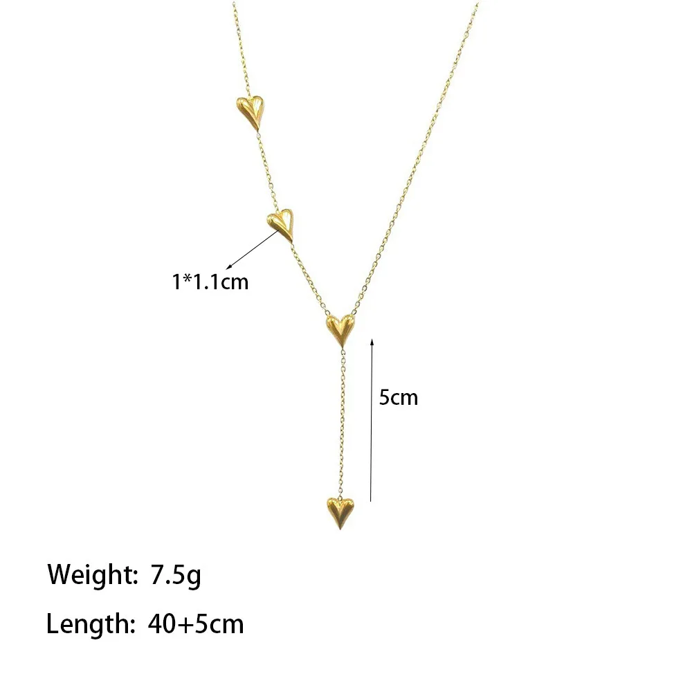 

2025 Gold-plated Stainless Steel Sweet Peach Heart Tassel Necklace Bracelet For Women Girl Jewelry Set Party Gift