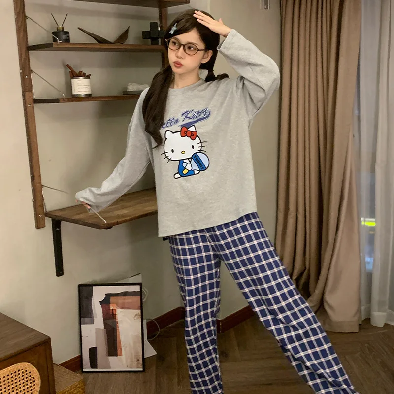

Sanrio Hello Kitty женские пижамные комплекты Kawaii мультфильм для молодых девушек осень и зима с длинными рукавами длинные брюки студенческая домашняя одежда новинка