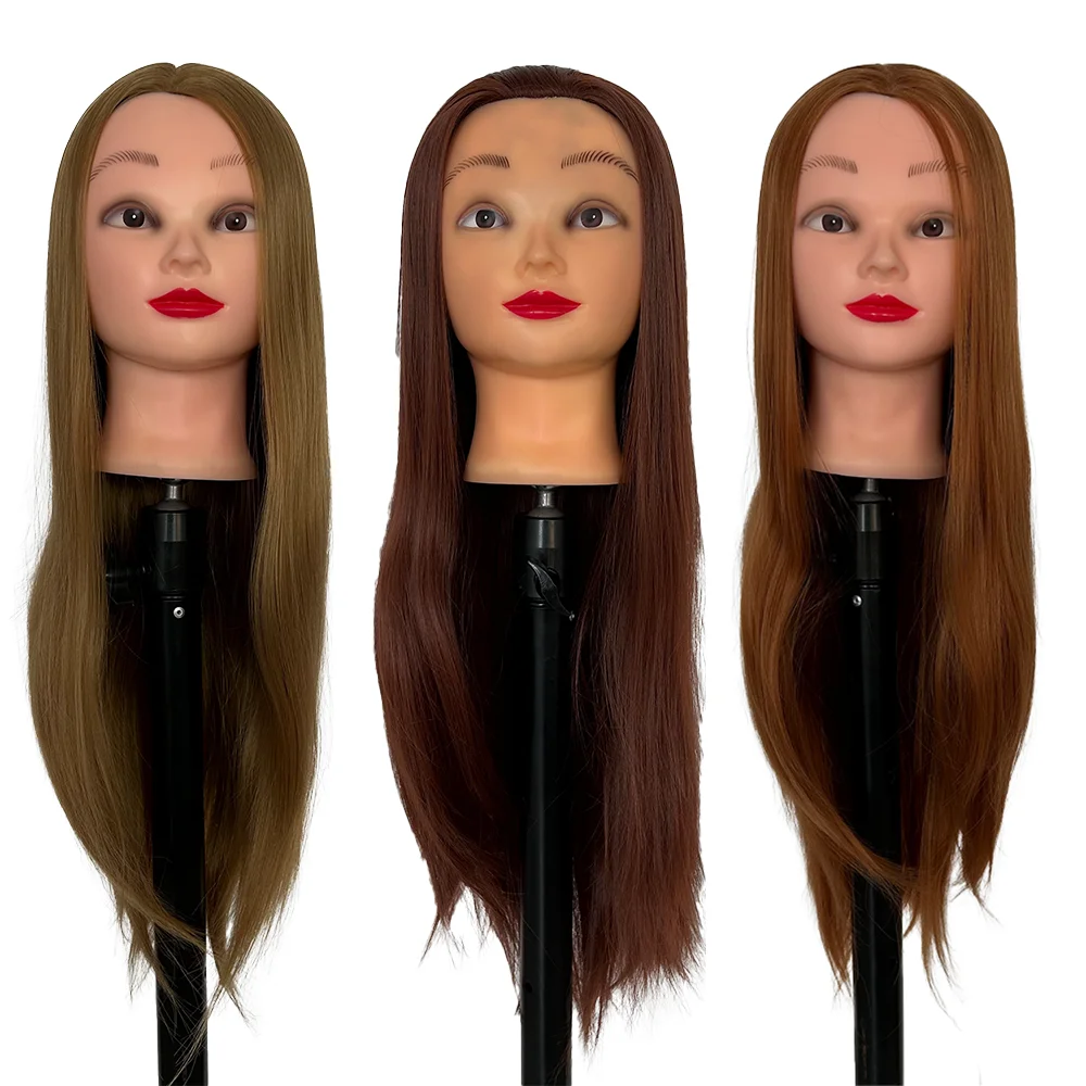 Long Straight Hair Hairdressing Synthetic Training Mannequins Head For Makeup Hair braiding Practice Salon Head Styling Tool