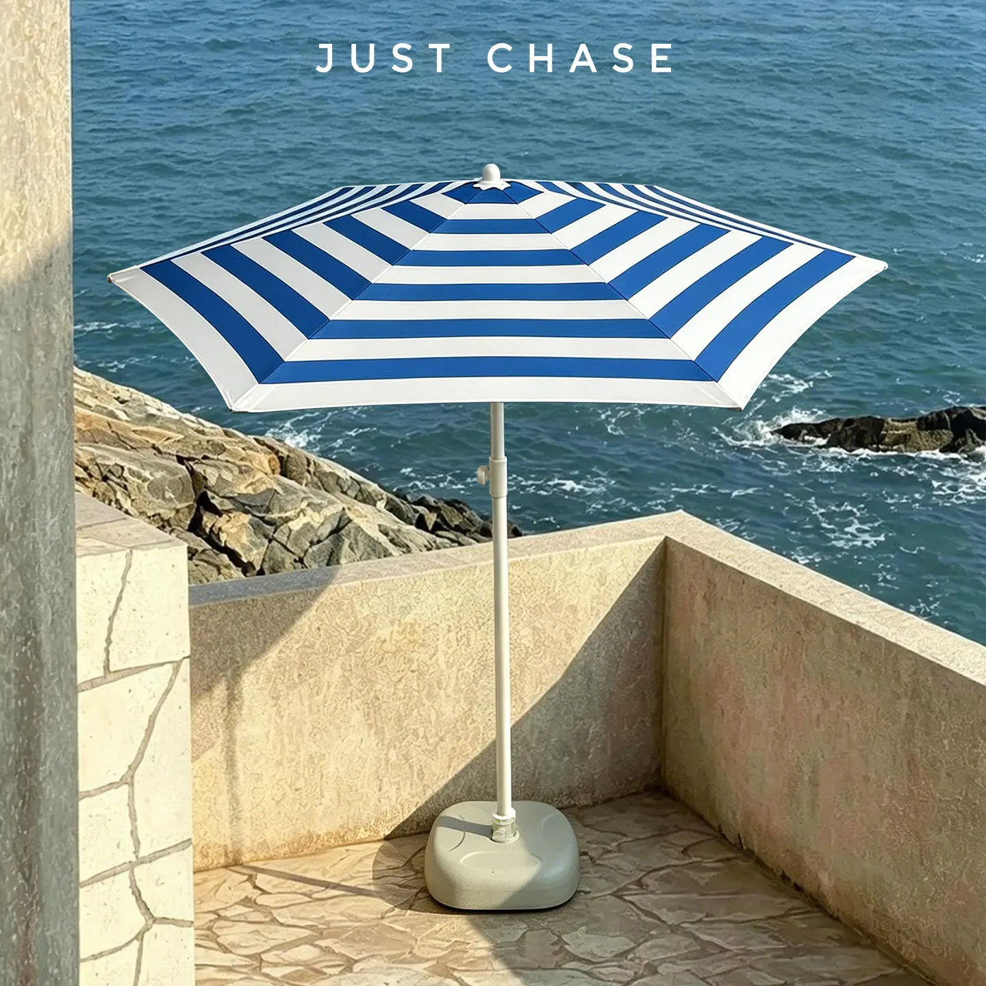 Navy Striped Courtyard Outdoor Parasol Camping Stall Umbrella Sun Umbrella Garden
