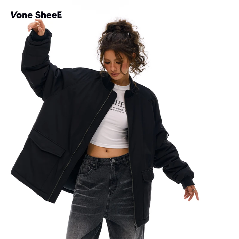 

Женская зимняя куртка Vone eeE в американском ретро-стиле, утепленная, из хлопка, свободного кроя, на молнии, простая, в стиле рабочей одежды