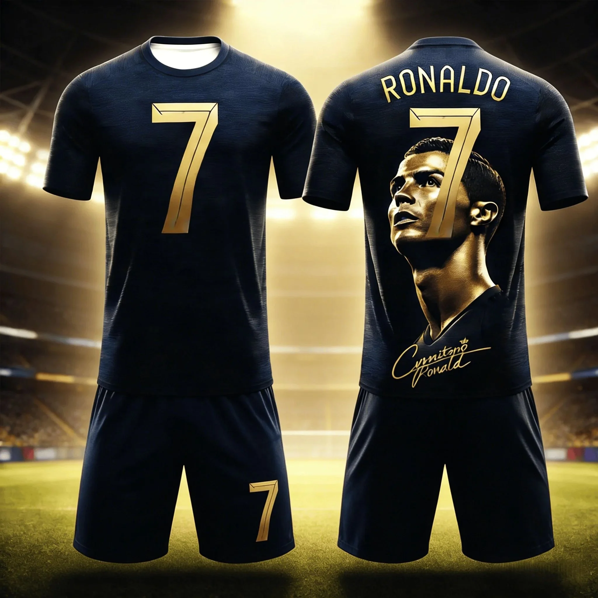 Unisex 2026 AI #7 Ronaldo Printed Summer Children's Adult Set Parent Child Short Sleeved Shorts Football Shirt