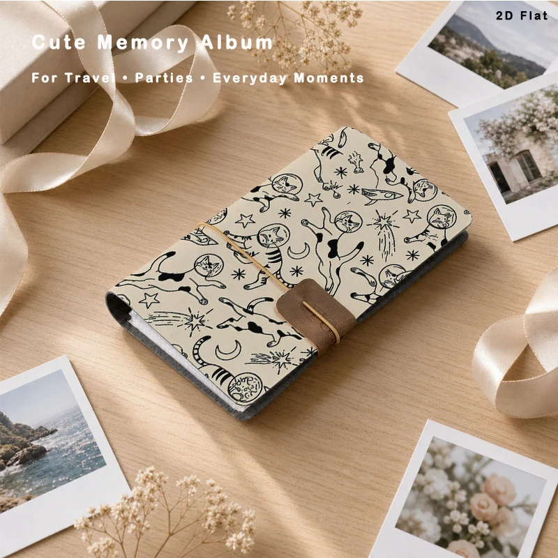 Cute Space Astronaut Cat Instant Photo Album Holds 80 Photos 6‑Ring Binder Photo Book for Family Travel Couple Wedding Memory