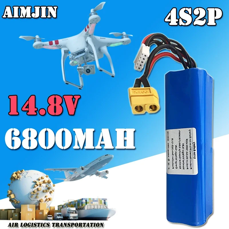 

14.8V 6800mAh 4S2P Li-ion Rechargeable Battery XH2.54-5P XT60 Plug for Various RC Airplane Drone Quadrotor