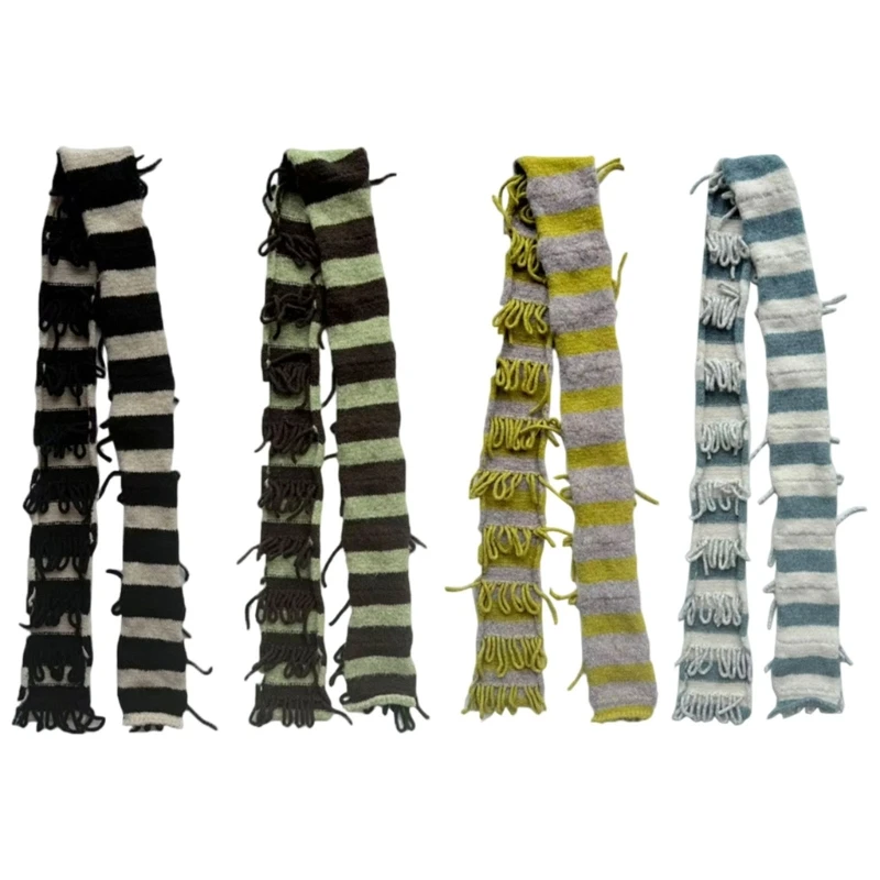 49MD Women's Fashion Knitted Scarf Light weight Neckerchief Modern Stripe Scarves for Birthday Christmas Parties