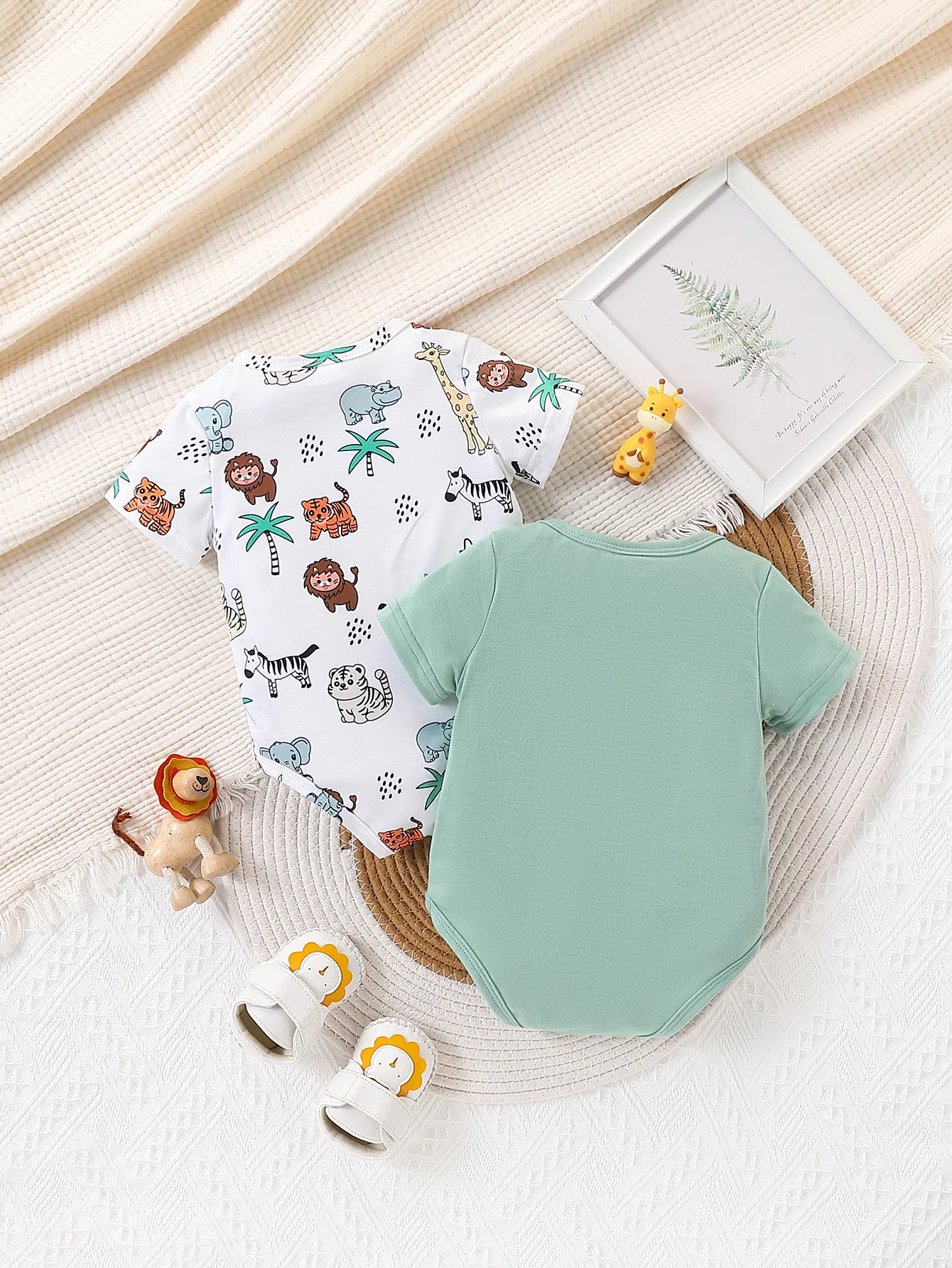 Baby Boys 2-Piece Combination Set Fashionable Casual Printed round Neck Short-Sleeved Triangle Jumpsuit Summer Outfit