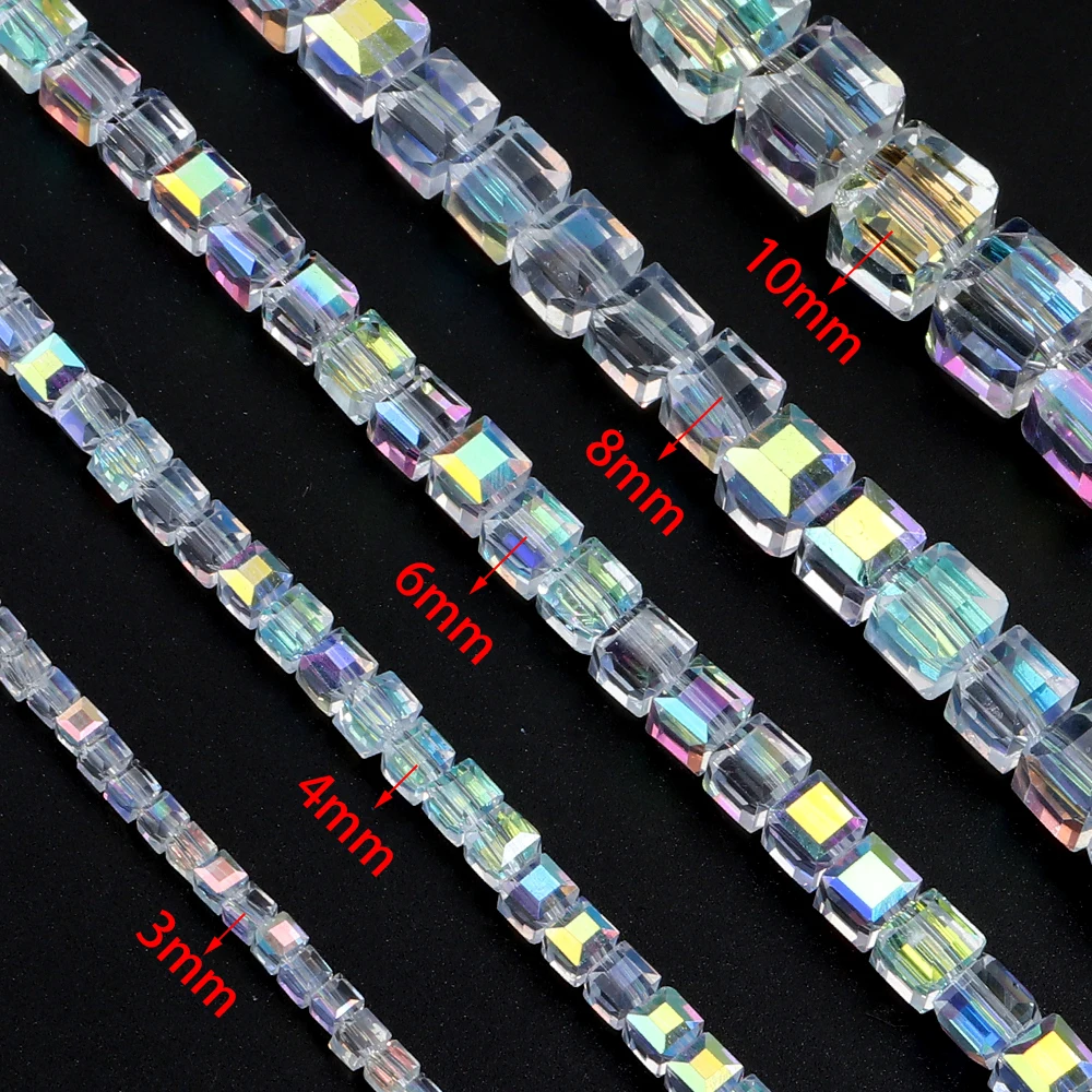 3 4 6 8 10mm Transparente AB-Farbige Würfel Quadratische Facettierte Tschechische Kristallglasperlen für Schmuckherstellung DIY Armband Zubehör – Detail 1