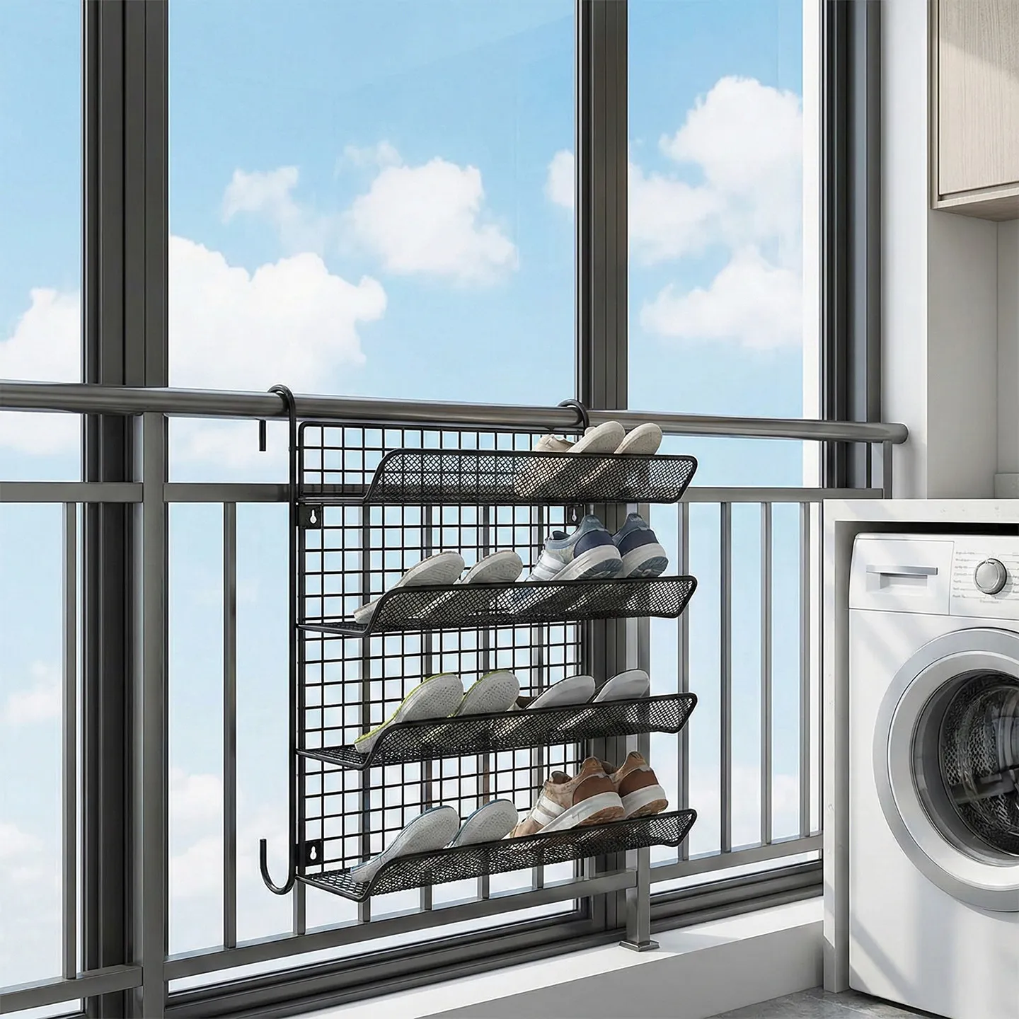 DSA balcony hanging shoe rack anti-theft window guardrail rod shoe drying rack double-layer shoe and socks storage rack outdoor