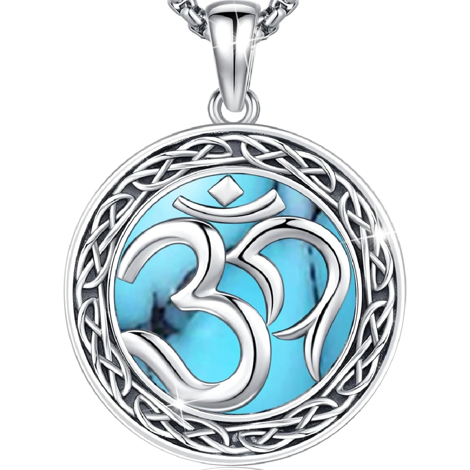 

Om Pendant Necklace 925 Sterling Silver Om Turquoise Necklace Wiccan Irish Amulet Pentagram Jewelry for Women Men Christmas