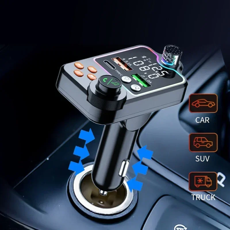 VIKEFON Car Bluetooth Quick Charger Car Cigarette Lighter Call Hands-free EQ Atmosphere Light MP3 Player FM Transmitter Charger