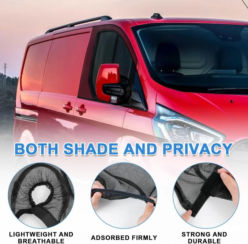 1pair Car Window Mesh For Ford Transit Custom 2012-2025 Screen Breathable Sun Shade Fly Netting Side Window Privacy Guard