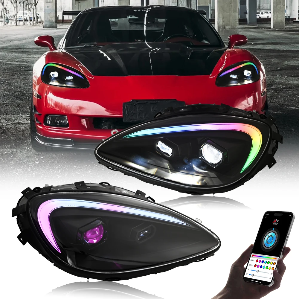 

Pair Projector Lens LED Headlight Assembly For Chevy Corvette C6 2005 2006 2007 2008 2009 2010 2011 2012 2013 Head lamp