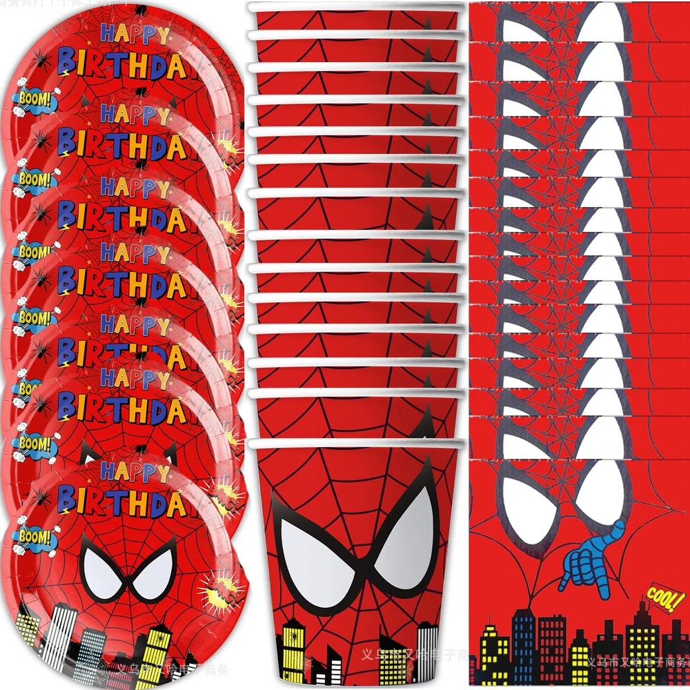 60pcs/lot SpiderMan Theme Birthday Party Decorations Tableware Set Cups Plates Napkins Baby Shower Events Supplies