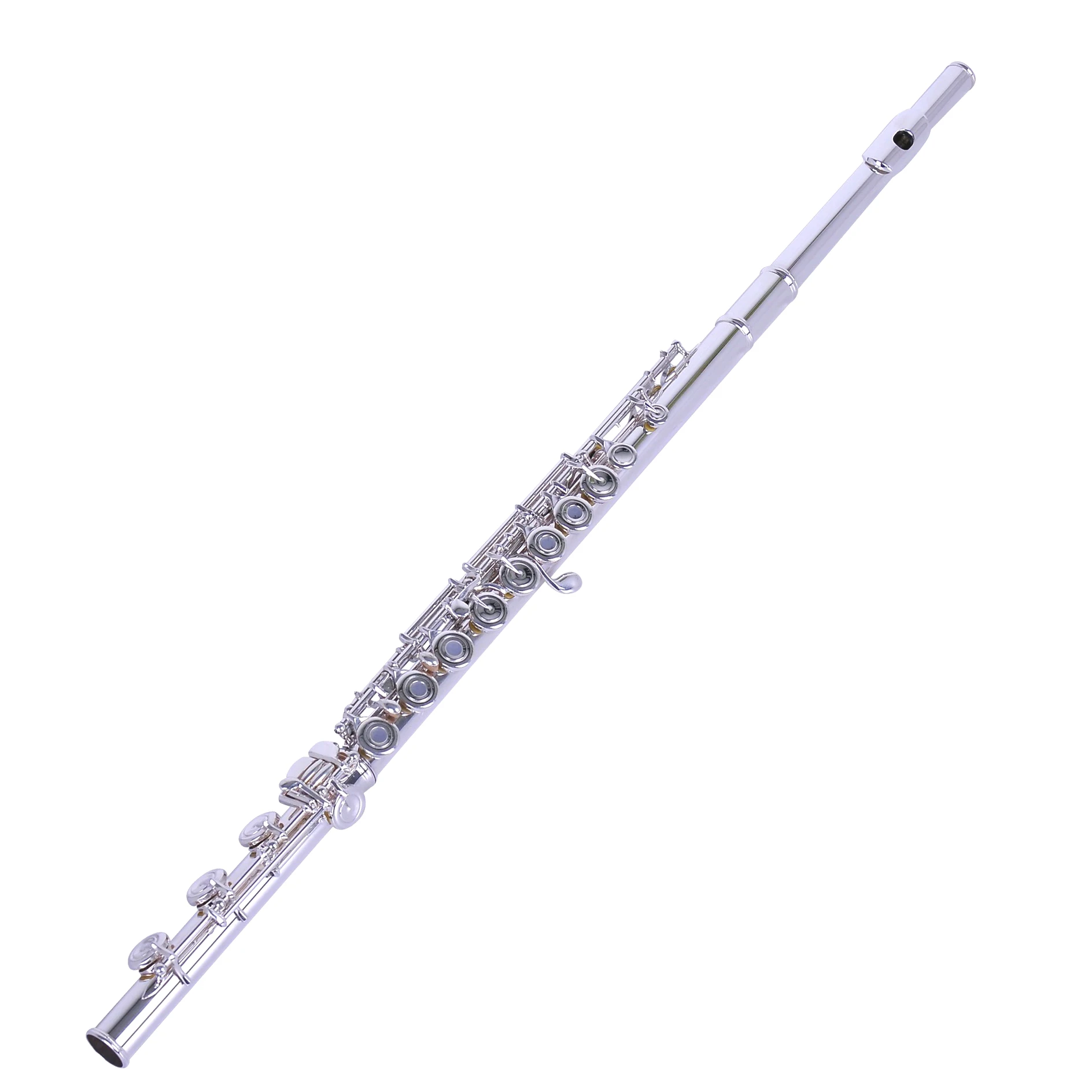White Brass 17 Open Hole C Key Flute Woodwind Musical Instrument For Beginner Student Grading Test Band Rehearsal Daily Practice