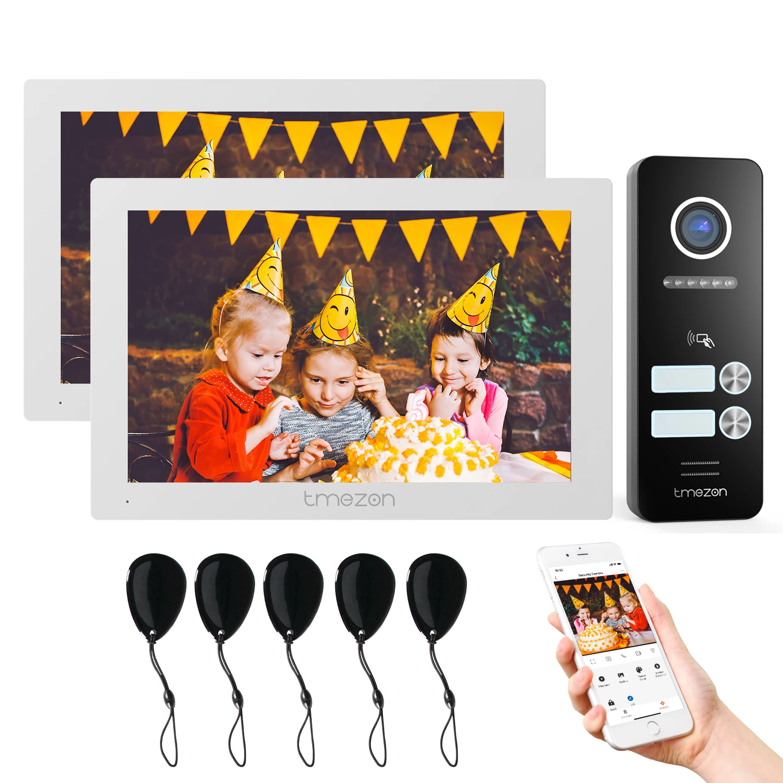 TMEZON 7 Inch 4 wire 1080P Video Doorbell Intercom System with 1080P Wired Door Camera for Home, Tuya App/RFID/Touch Sreen