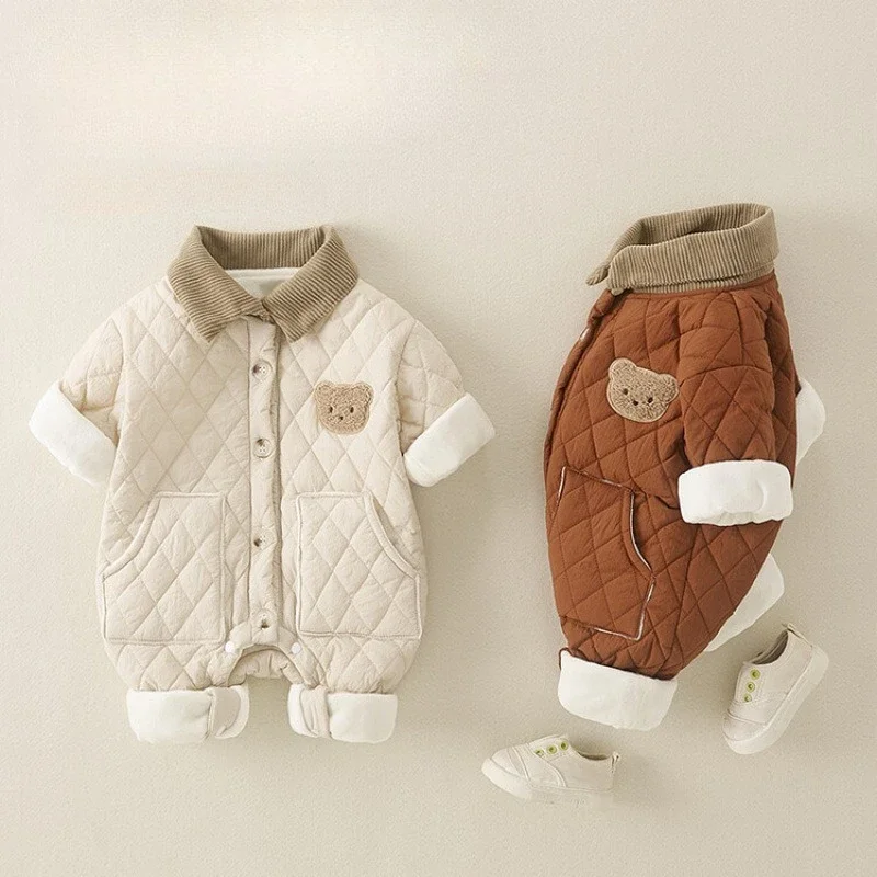 Infants and Young Children Autumn and Winter One-piece Clothes Baby Foreign Style Warm Thin Cotton Super Cute