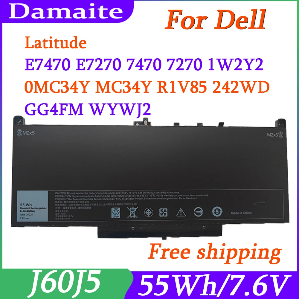 J60J5 7.6V 55WH Batterie D'ordinateur Portable Pour Dell Latitude E7270 E7470 Série R1V85 MC34Y 242WD 1W2Y2 GG4FM WYWJ2 451-BBSX BBSY