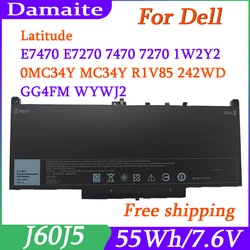 J60J5 7.6V 55WH Laptop Battery For Dell Latitude E7270 E7470 Series R1V85 MC34Y 242WD 1W2Y2 GG4FM WYWJ2 451-BBSX BBSY