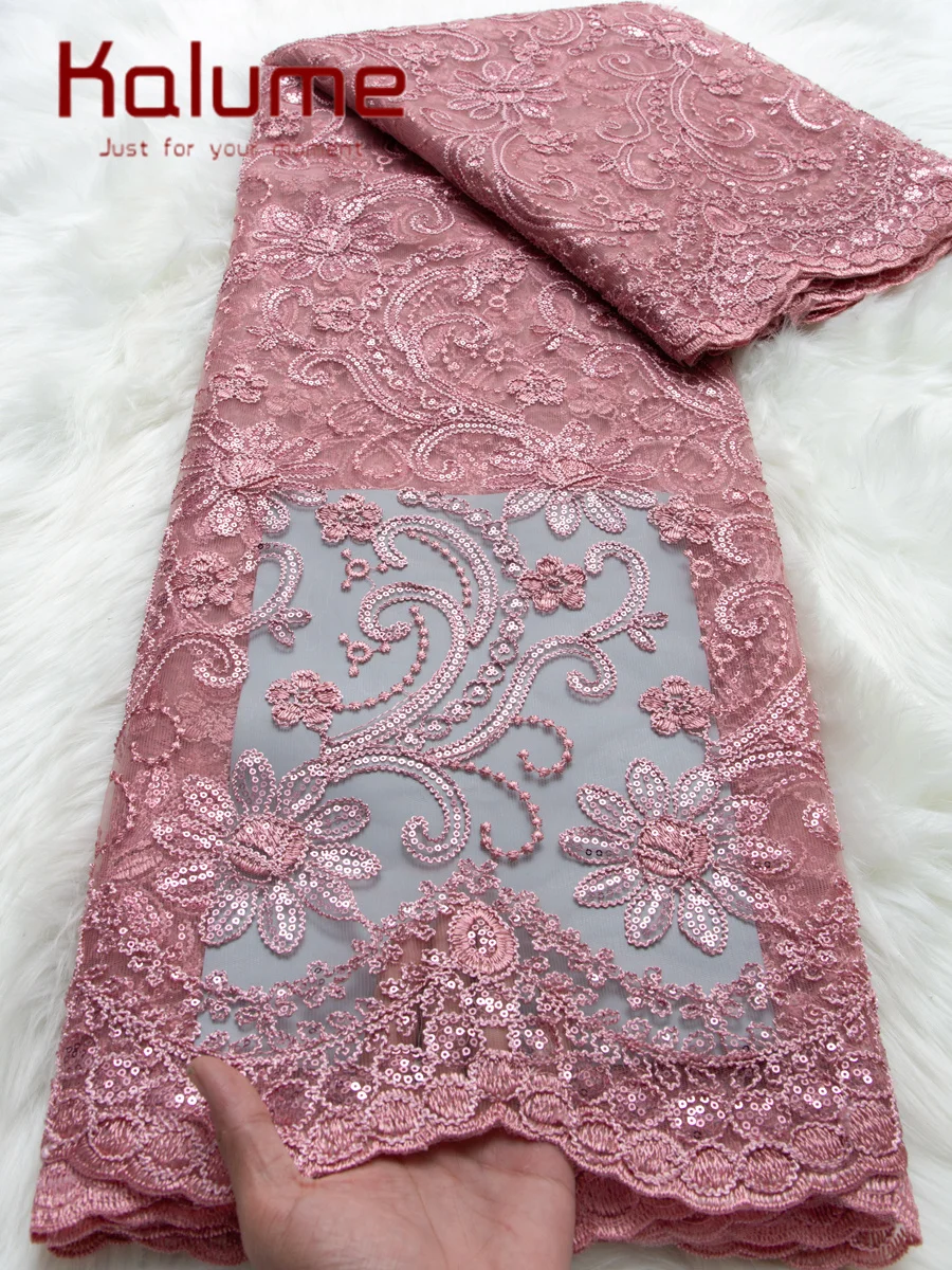 

Кружевная ткань Kalume из молочного шелка, африканское кружево, 5 ярдов, вышивка, нигерийская сетчатая ткань с пайетками, высококачественный тюль, 2026, для шитья