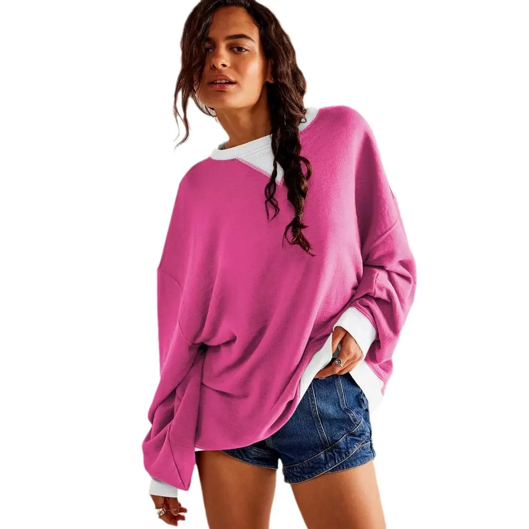 

Streetwear Fashion Sweatshirt for Women Spring Autumn New Fashion Chic Patchwork Long Sleeve Loose Casual Pullover Tops Female