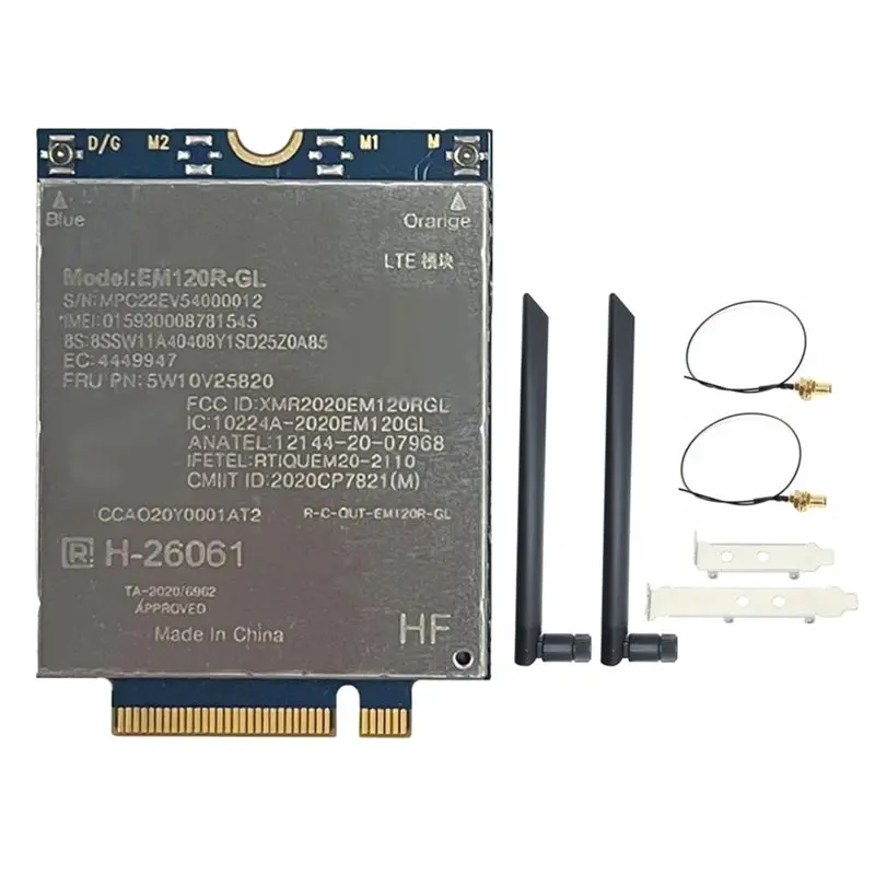 

A13E-EM120R-GL 4G Module EM120R CAT12 600Mbps +2X8DB Antenna Kit For Thinkpad X1 Yoga 6Th X13 Yoga P14s T14 T15 T15s