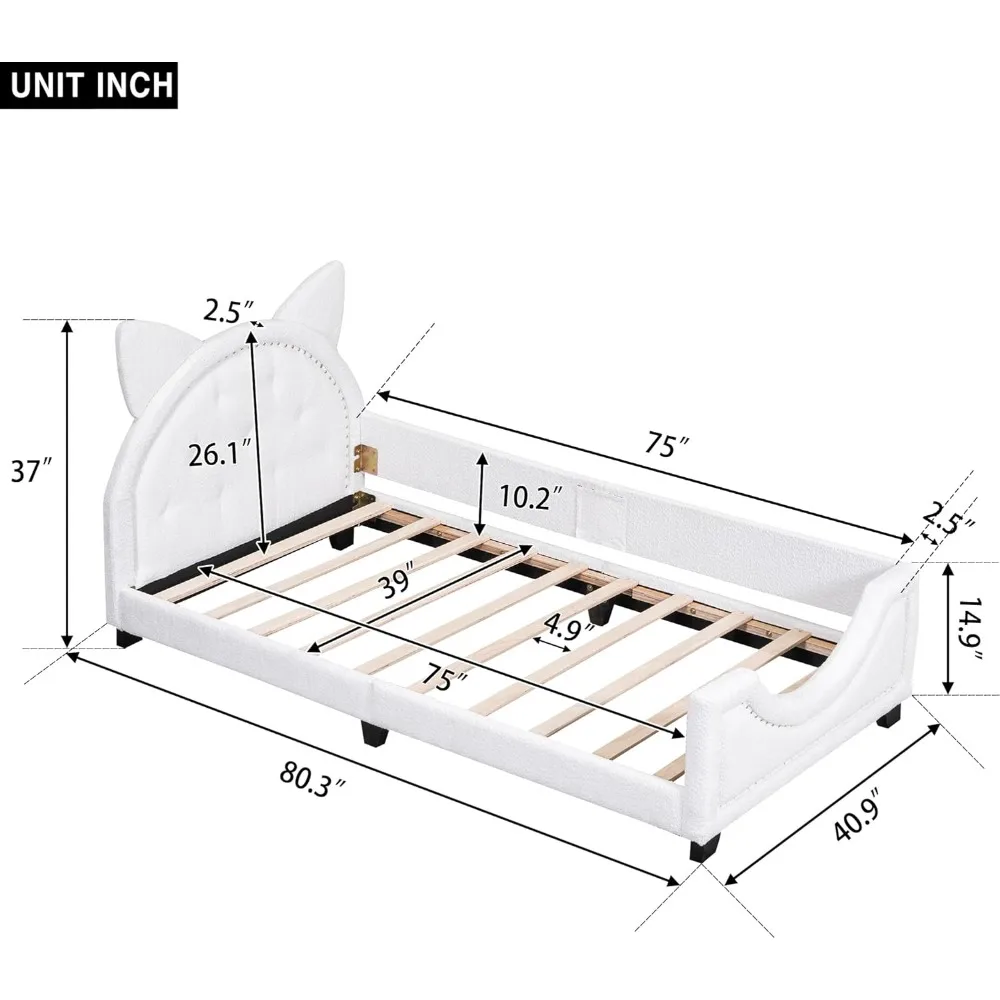 Rangka tempat tidur kembar untuk anak-anak dengan sandaran kepala, rangka tempat tidur Platform lucu bahan kayu dengan telinga karton tanpa kotak pegas yang dibutuhkan