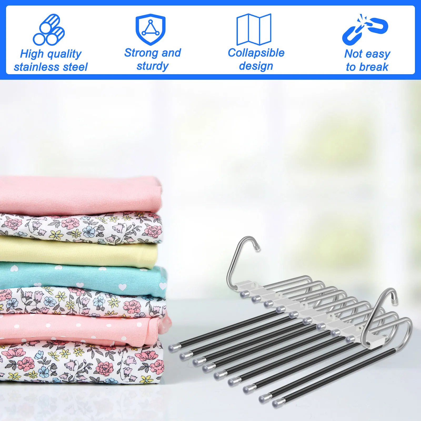 Pants Hanger Non-Slip Closet Wardrobe Clothes Organizer Rack Space Saving Multiple Layers Clothes Hanger for Scarf Ties Trousers