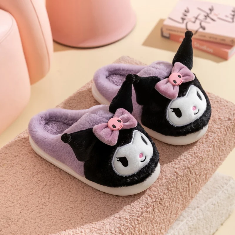 Sanrio Womens Winter Warm pantofole Cinnamoroll Hello Kitty Kuromi Melody Fluffy Cute Cartoon Cotton pantofole Homewear Shoes