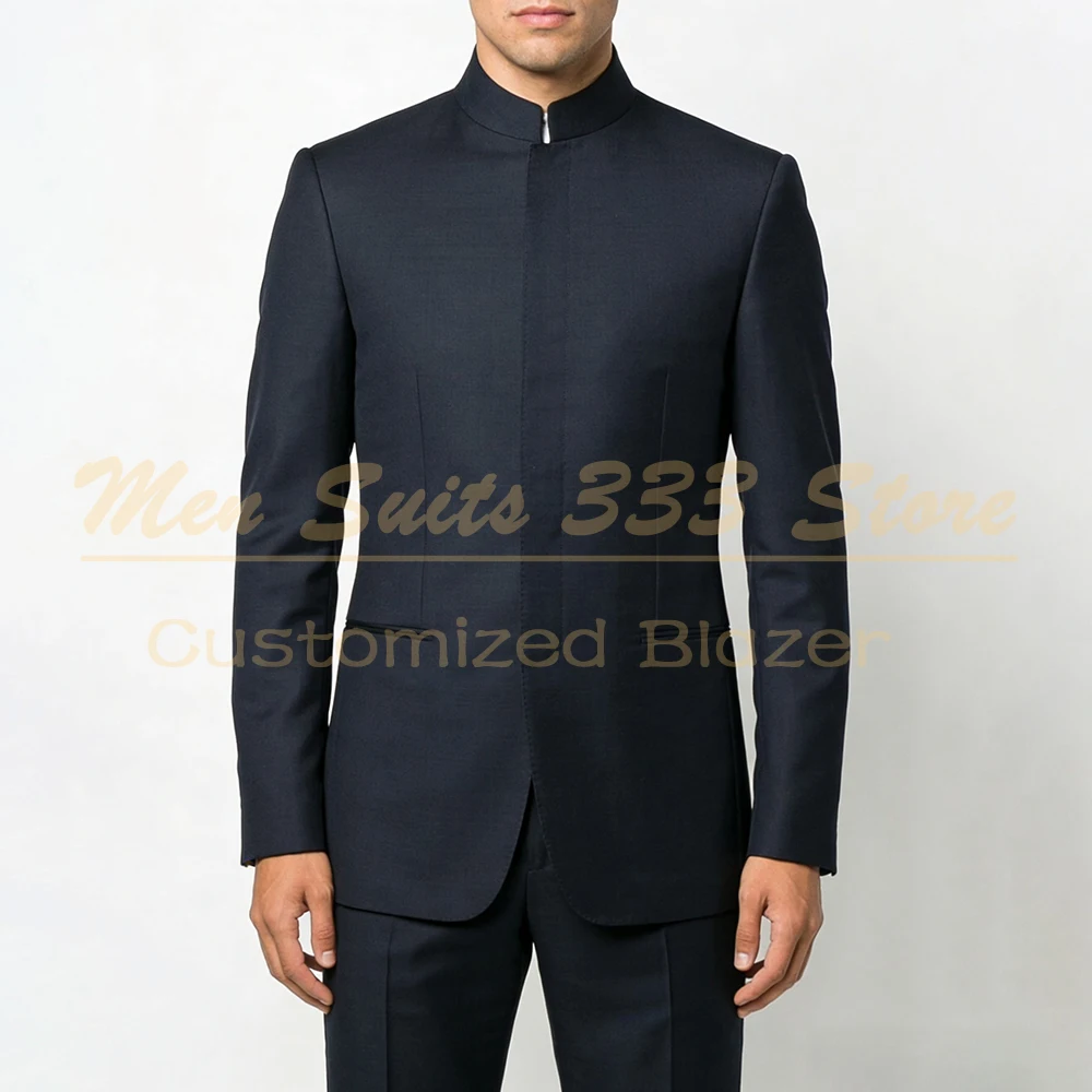 

Customized Solid Color Navy Blue Men's Suits Luxury Slim Fit 2 Piece Jacket Pants Luxury Business Male Clothing Blazer