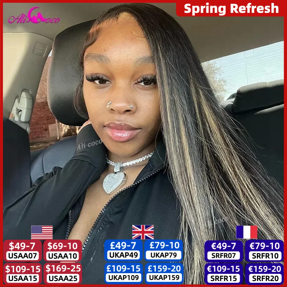 Обновление 13x6 Выделите парики Человеческие волосы для женщин 1B 27 Светлый парик фронта шнурка Предварительно выщипанные 13x4 Выделите светлые парики из человеческих волос