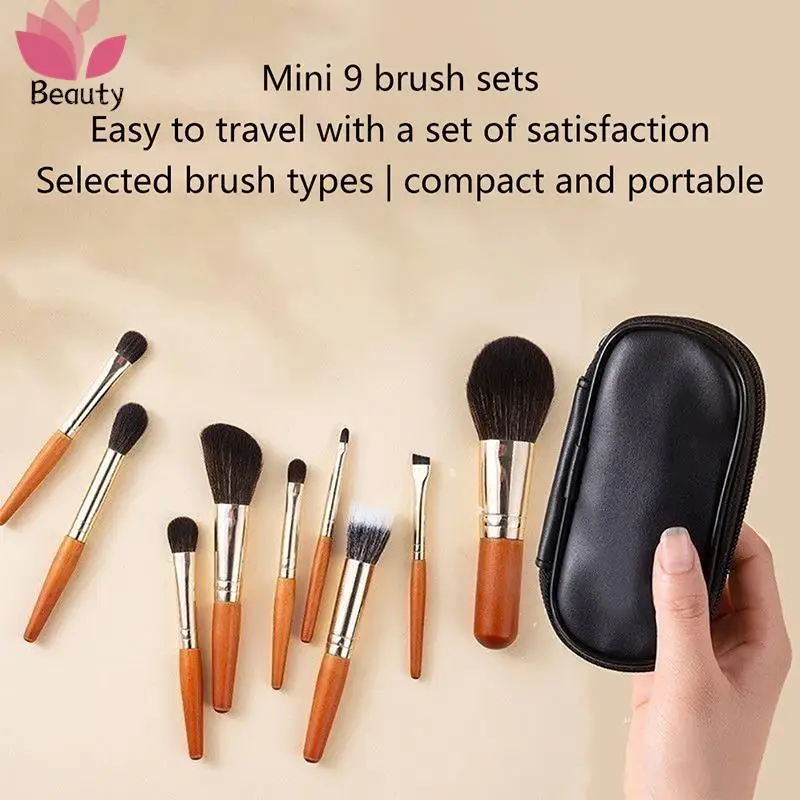 9pcs Protable Makeup Brushes Set MiniCosmetic Brush Powder Foundation Blush Blooming Eyebrow Eyeshadow Blending Brush Kit