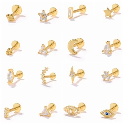 BOAKO 1pc Real 925 Sterling Silver 2021 Trend Earring For Women Threaded Labret Star Moon Stud Earring Piercing Cartilage Mujer