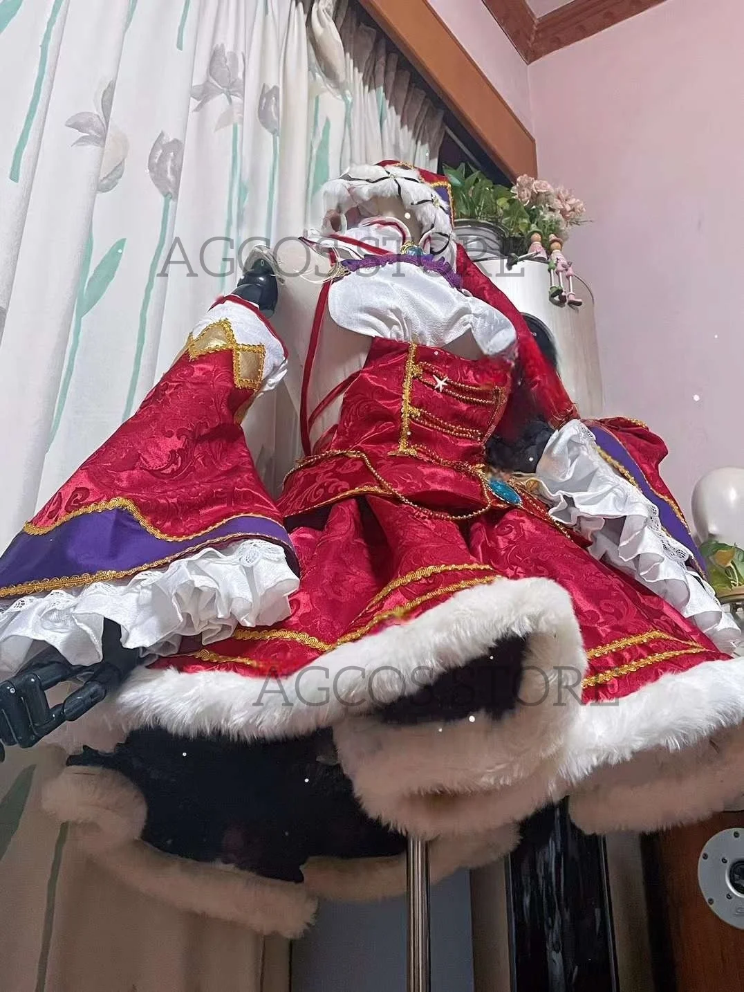 AGCOS حجم مخصص إعادة: الحياة في عالم مختلف من الصفر إميليا تأثيري ملابس عيد الميلاد فستان ازياء تأثيري مخصص